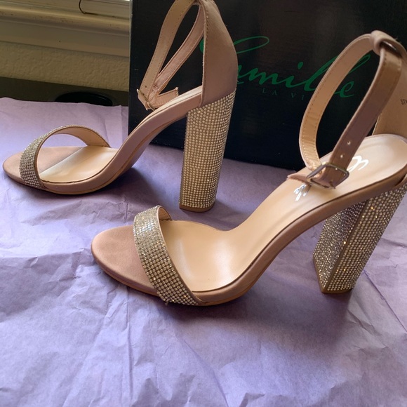 Camille La Vie Shoes - ✨2/$45 PROM✨Camille La Vie Nude Glitter Heels